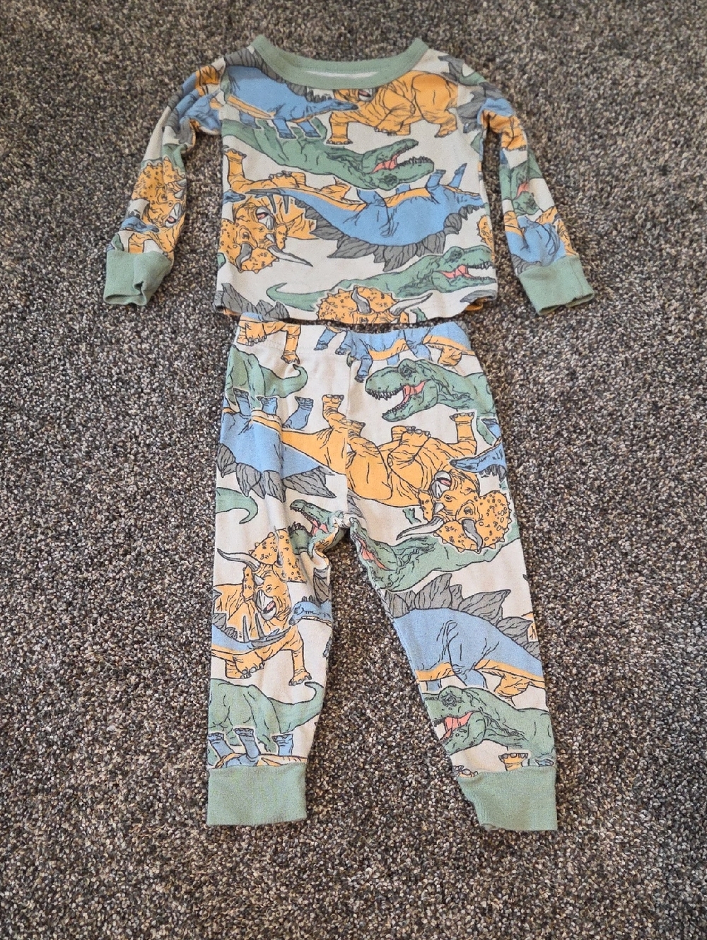 Kids Dino Print Pajama Set - Green/Blue/Yellow